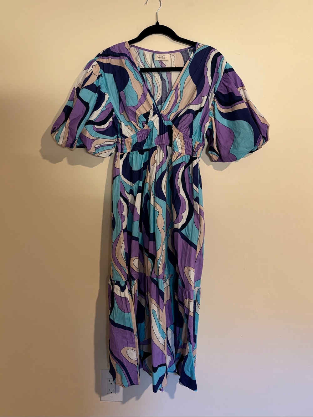 Jessica Simpson Abstract Print Purple & Teal Midi Dress